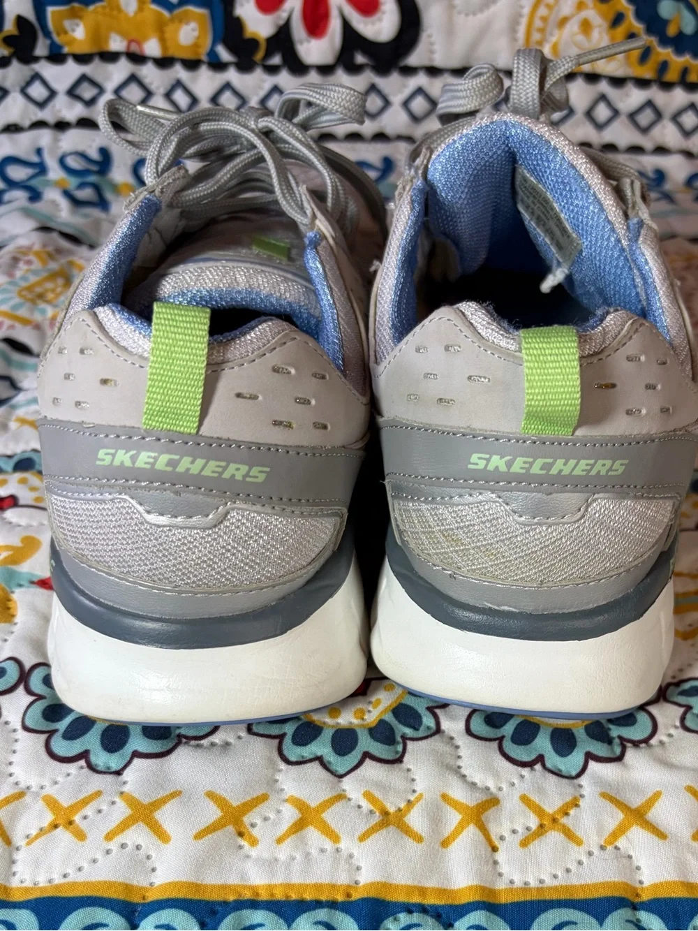 Skechers Light Gray and Pale Green Women's Sneakers